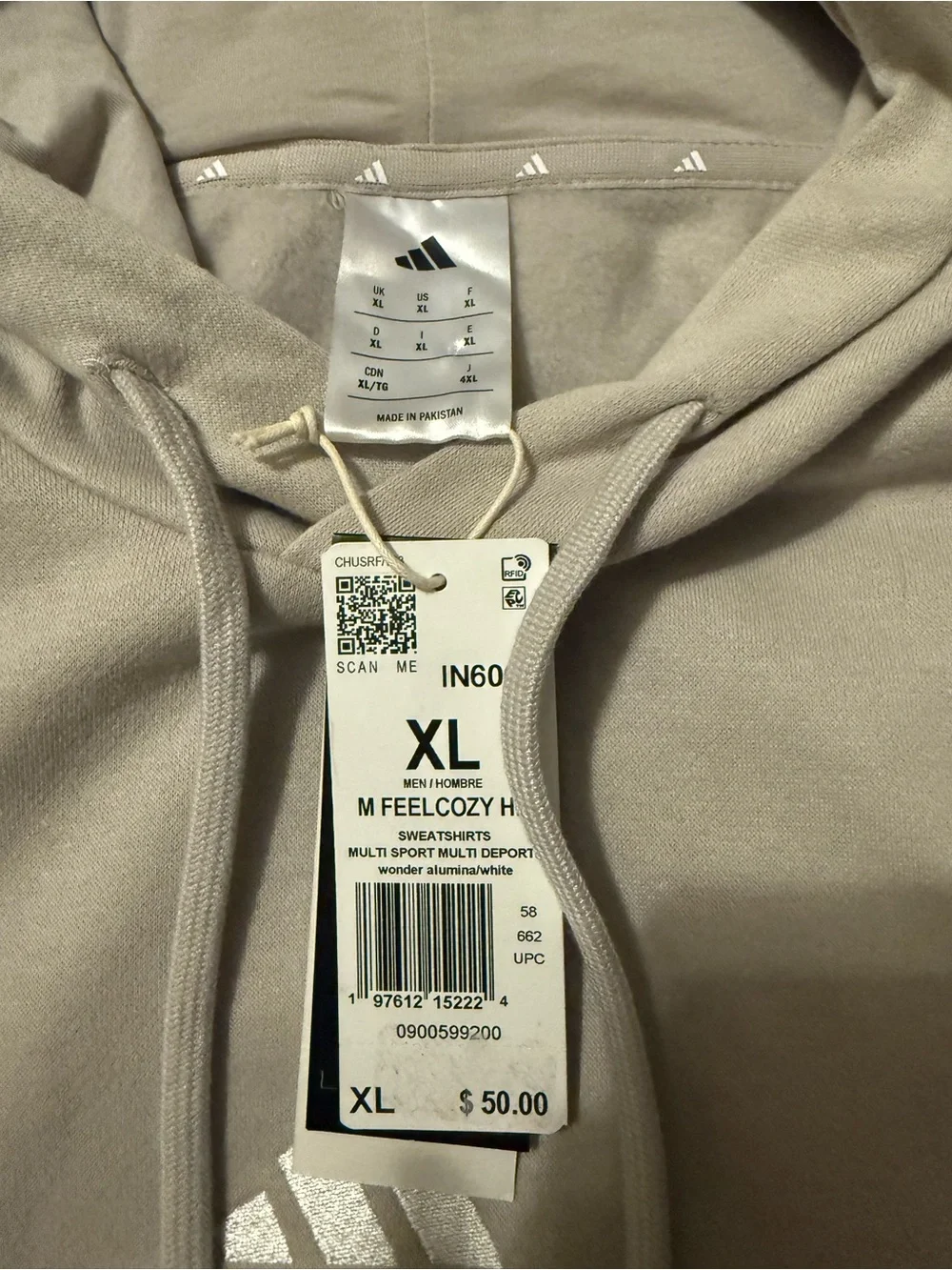 adidas Men's Light Beige Crewneck Hoodie